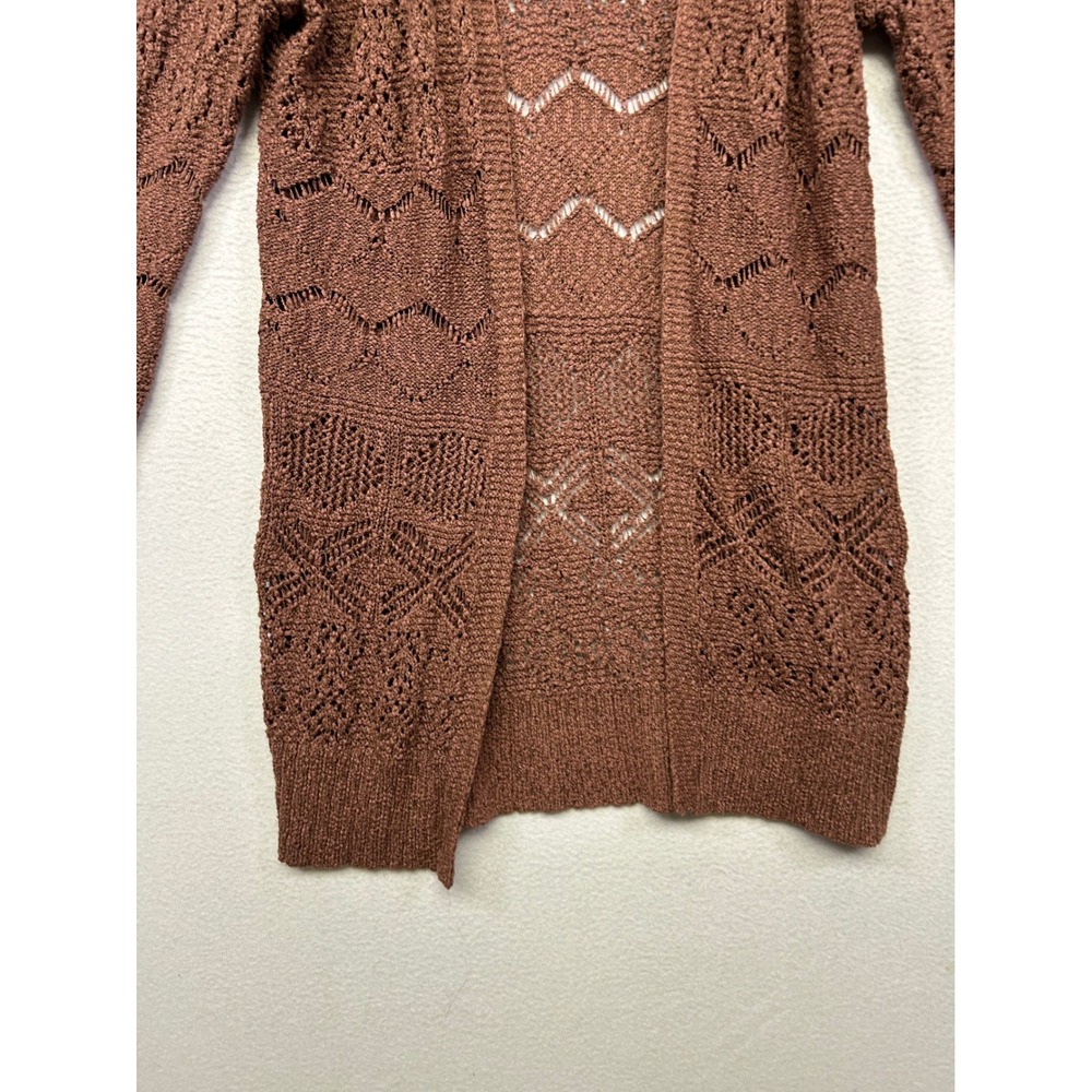 Boho Maurices Womens Medium Brown Open Front Pointelle Knit Cardigan Sweater - Picture 8 of 9
